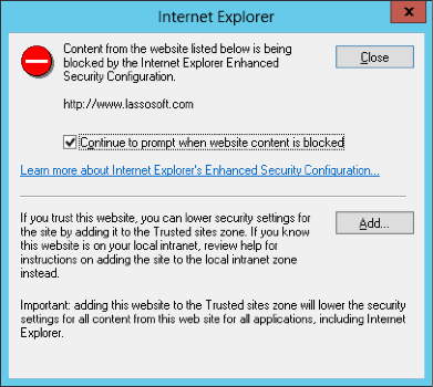 Installing Lasso on Windows Server 2012 you might see this